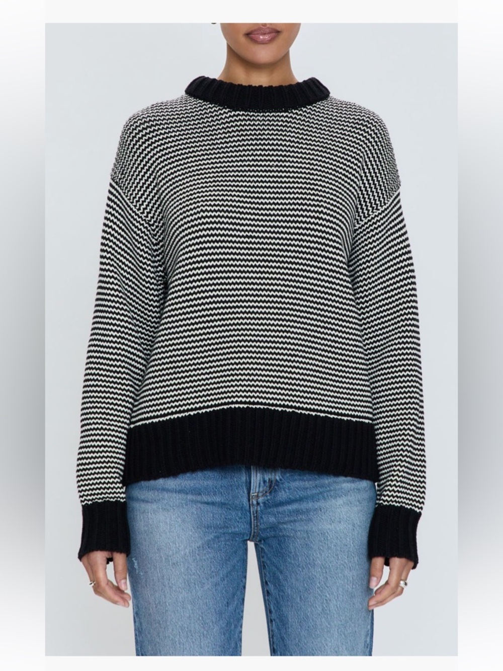 Pistola Black and White Sylvie Cotton Crew Neck Sweater Size XL - Picture 12 of 13